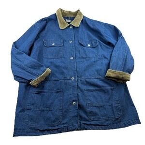 French Navy Chore Coat Denim Jacket Corduroy Collar Womens 3X Ranch Made In USA